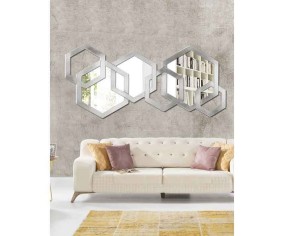 PINTDECOR SPECCHIO DA PARETE ESAGONI D'ARGENTO