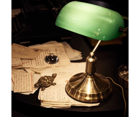Lampada elegante da scrivania in ottone brunito